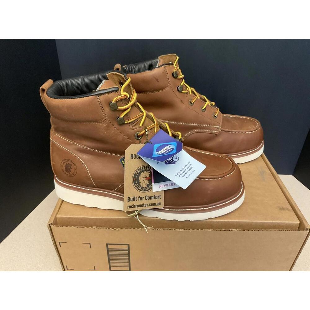 New! Mens ROCKROOSTER Edgewood  6 inch Brown Steel Toe Waterproof Boots. Size 12